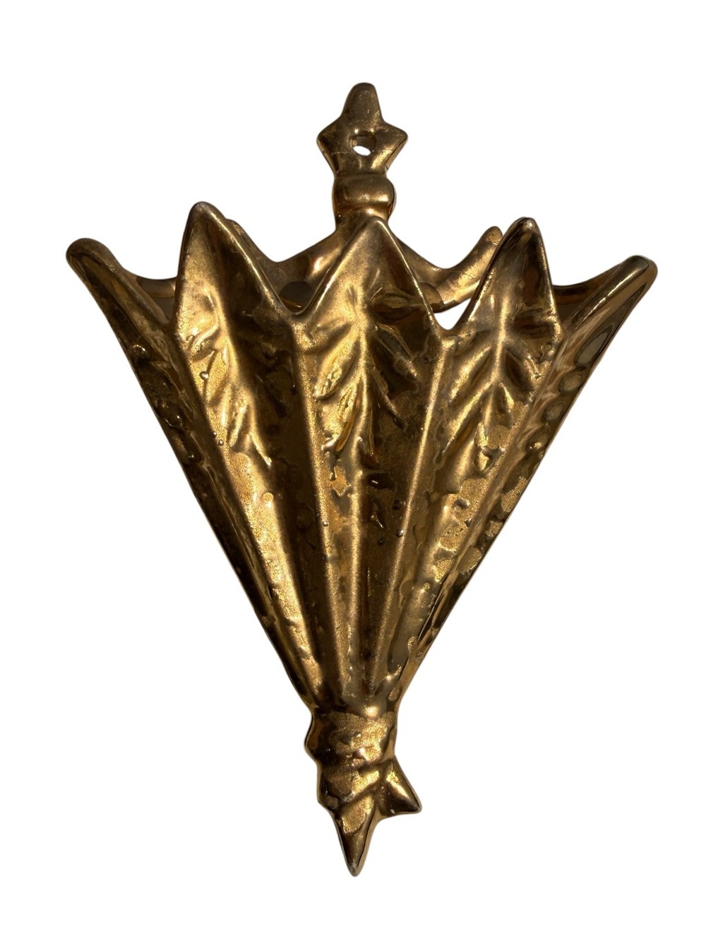 Vintage 24K Gold Umbrella Wall Pocket Hollywood Regency Ceramic Hanging Planter